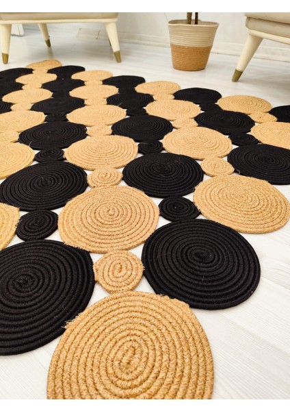 Jüt Hasır Görünümlü Desenli Modern El Örgüsü Dikdörtgen Halı Kilim