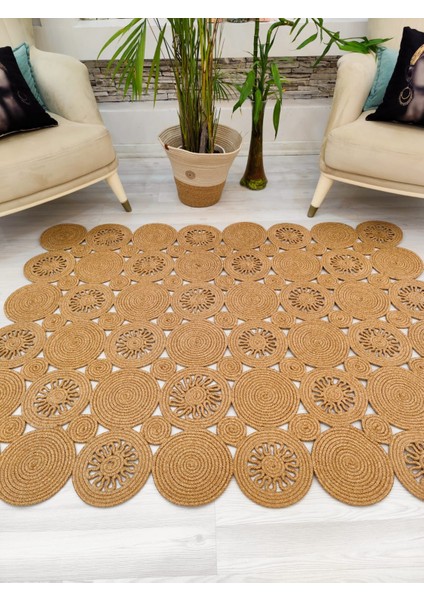 Jüt Hasır Görünümlü Desenli Modern El Örgüsü Dikdörtgen Halı Kilim fırsatları