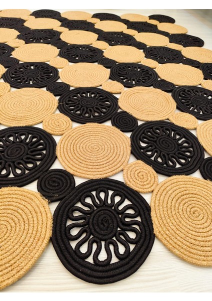 Jüt Hasır Görünümlü Desenli Modern El Örgüsü Dikdörtgen Halı Kilim