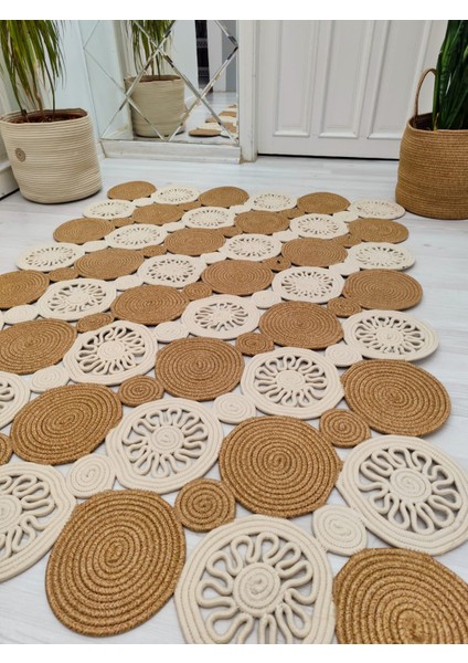 Jüt Hasır Görünümlü Desenli Modern El Örgüsü Dikdörtgen Halı Kilim