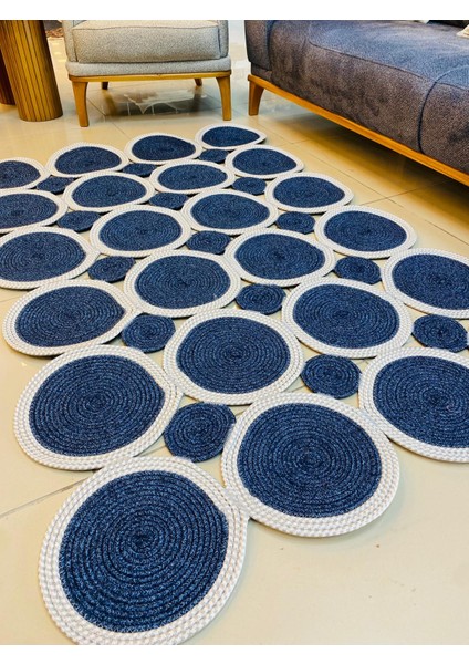 Jüt Hasır Görünümlü Desenli Modern El Örgüsü Dikdörtgen Halı Kilim