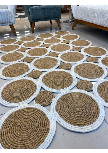 Jüt Hasır Görünümlü Desenli Modern El Örgüsü Dikdörtgen Halı Kilim