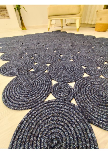 Jüt Hasır Görünümlü Desenli Modern El Örgüsü Dikdörtgen Halı Kilim