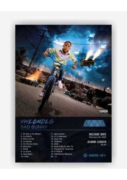 Bad Bunny -Yhlqmdlg Spotify Kodlu Albüm Duvar Posteri - Kalın Kağıt - Çerçevesiz