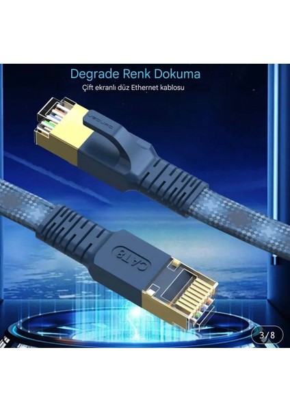 10-Metre Cat 8 Ethernet Kablosu 40 Gpbs+5G+2000 Mhz. RJ45 Konnektör CE+FC+RohS Lisanslı Hasır Örgülü Sağlam Kablo Orjinal
