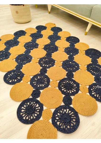 Jüt Hasır Görünümlü Desenli Modern El Örgüsü Dikdörtgen Halı Kilim