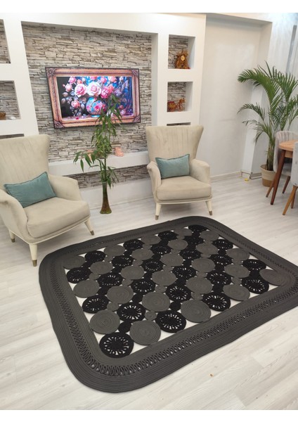Jüt Hasır Görünümlü Desenli Modern El Örgüsü Dikdörtgen Halı Kilim fırsatları