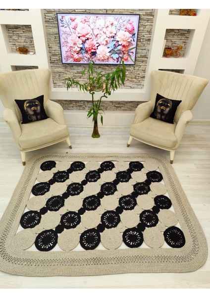 Jüt Hasır Görünümlü Desenli Modern El Örgüsü Dikdörtgen Halı Kilim fırsatları