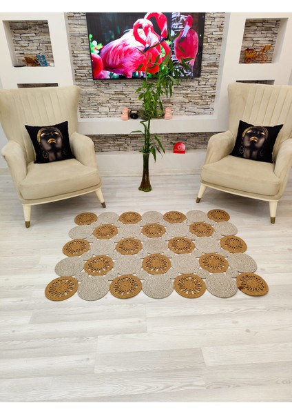 Jüt Hasır Görünümlü Desenli Modern El Örgüsü Dikdörtgen Halı Kilim fırsatları