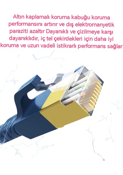 1-Metre Cat 8 Ethernet Kablosu 40 Gpbs+5G+2000 Mhz. RJ45 Konnektör CE+FC+RohS Lisanslı Hasır Örgülü Sağlam Kablo Orjinal