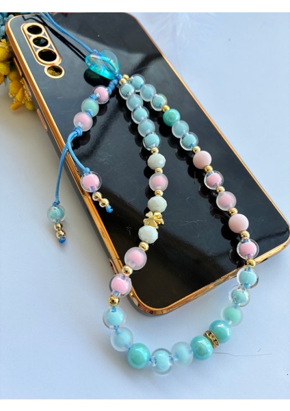 Mavi Pembe Boncuklu Telefon aksesuarı charmı ipi fiyatları