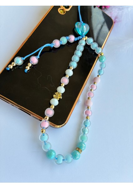 Mavi Pembe Boncuklu Telefon aksesuarı charmı ipi fırsatları