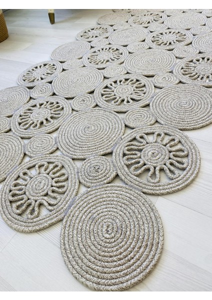 Jüt Hasır Görünümlü Desenli Modern El Örgüsü Dikdörtgen Halı Kilim