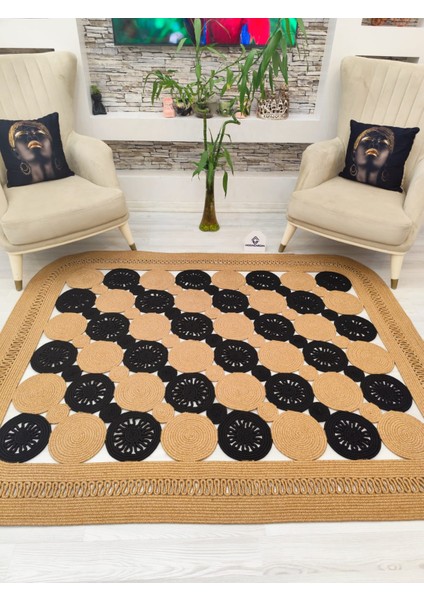 Jüt Hasır Görünümlü Desenli Modern El Örgüsü Dikdörtgen Halı Kilim fiyatları