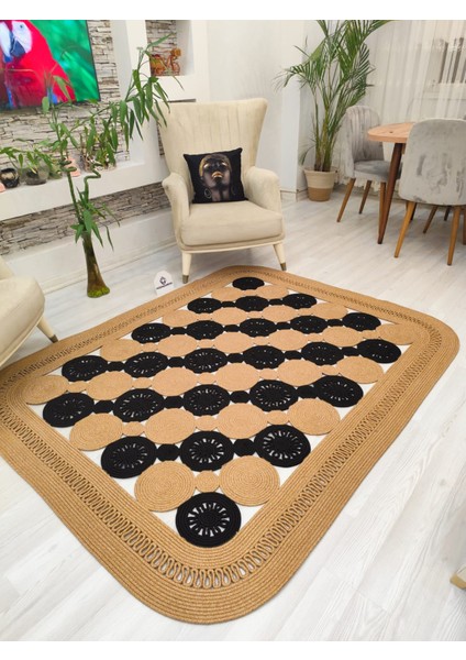 Jüt Hasır Görünümlü Desenli Modern El Örgüsü Dikdörtgen Halı Kilim modelleri
