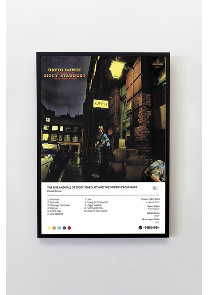 David Bowie The Rise And Fall... Albümü Çerçevesiz Albüm Tasarımlı Spotify Poster