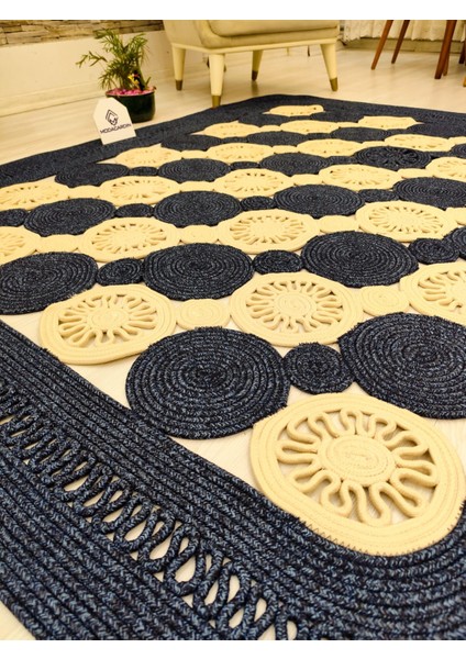 Jüt Hasır Görünümlü Desenli Modern El Örgüsü Dikdörtgen Halı Kilim
