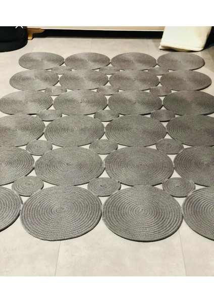 Jüt Hasır Görünümlü Desenli Modern El Örgüsü Dikdörtgen Halı Kilim