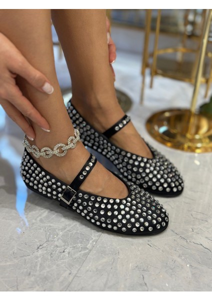 Aliya 1 Kristal Taşlı Özel Tasarım Babet Siyah fırsatları