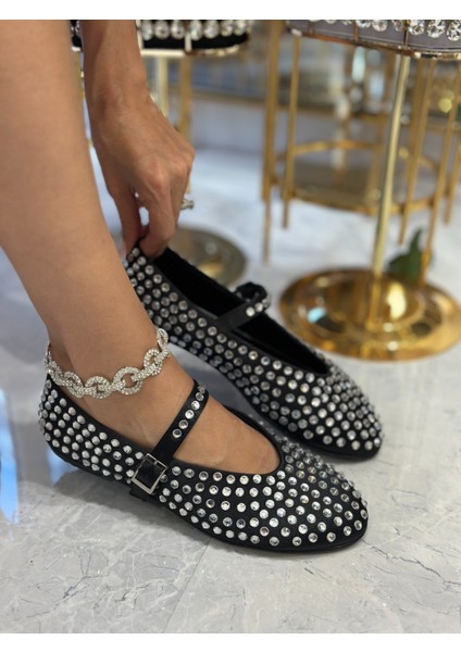 Aliya 1 Kristal Taşlı Özel Tasarım Babet Siyah indirimleri