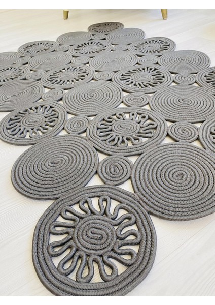 Jüt Hasır Görünümlü Desenli Modern El Örgüsü Dikdörtgen Halı Kilim