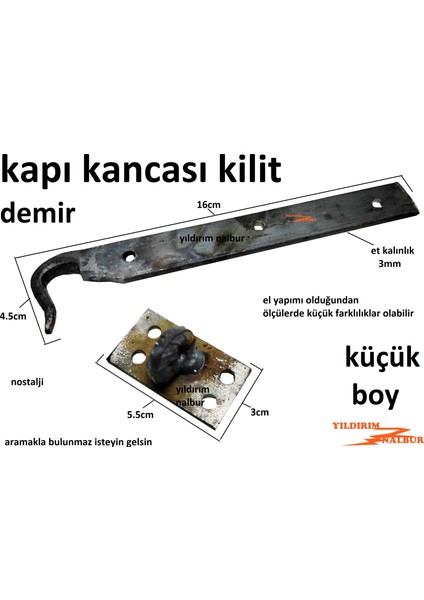 Küçük Boy Kapı Kilidi Zerze Nostaji Eskilerden Kancalı Kilit Demir Kalın Emniyet Kilidir