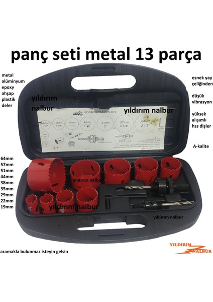 Metal Panç Seti 13 Parça Ahşap Delme Plastik Panç Hss Uç Matkaba Yay Çeliği