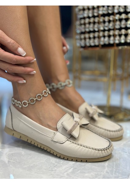 Hufy Kristal Taşlı Babet Krem modelleri