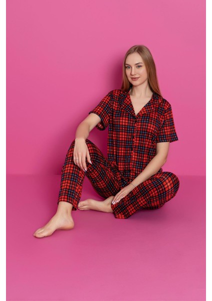 Ekoseli Düğmeli Milan Pijama Takımı