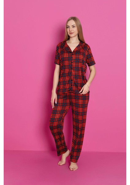 Ekoseli Düğmeli Milan Pijama Takımı
