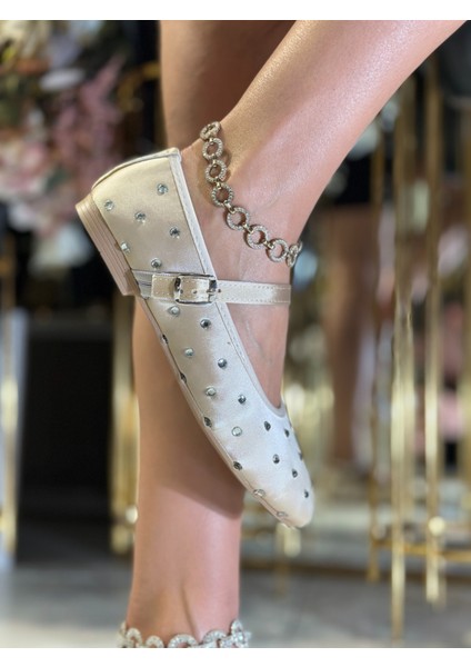 Rain Kristal Taşlı Özel Tasarım Babet Gold fırsatları