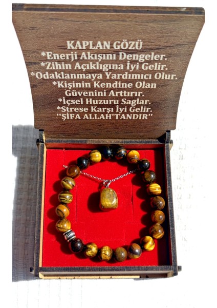 Özel Kutusunda Doğal Kaplan Gözü Taşı Kolye ve Bileklik Seti modelleri