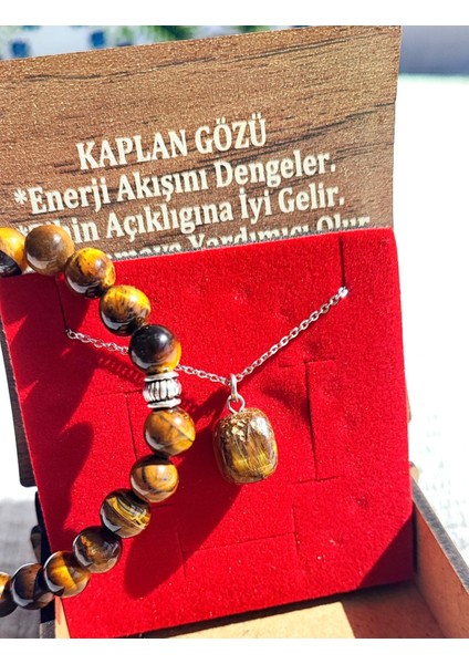 Özel Kutusunda Doğal Kaplan Gözü Taşı Kolye ve Bileklik Seti indirimleri