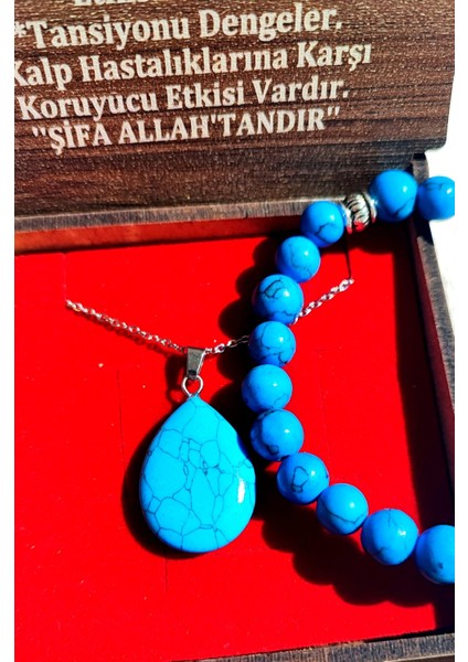 Özel Kutusunda Doğal Firuze Taşı, Damla Formunda Kolye ve Bileklik Seti fiyatları