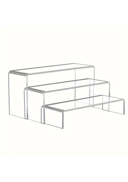 3'lü Ürün Yükseltici Organizer Stant Pleksi 26 x 3 cm / 28 x 6 cm / 30 x 10 cm / 5mm - Şeffaf modelleri