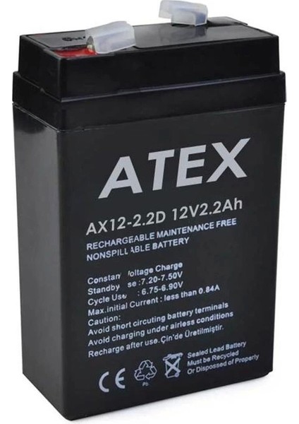 Atex 12 Volt - 2.2 Amper Dik Kare Akü (70 x 46 x 101 Mm) (4172)