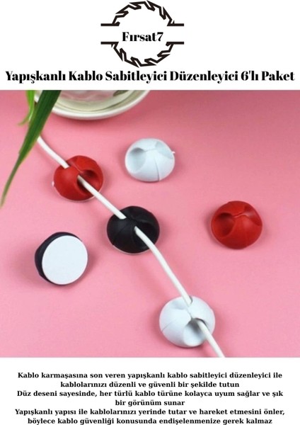 Yapışkanlı Kablo Sabitleyici Düzenleyici 6'lı Paket Kabloları Düzenler Her Kabloya Uyumludur modelleri