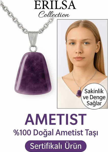 Sertifikalı Aaa+ Ametist Taşı Kolye – Beşgen Model, Gümüş Aparatlı