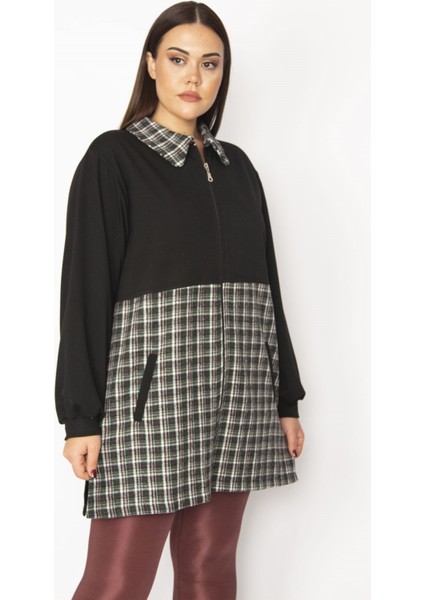 Kadın Bej Ekose Desen Detaylı Fermuarlı Cepli Mont 65N29569 fiyatları