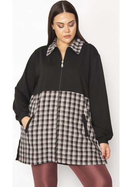 Kadın Bej Ekose Desen Detaylı Fermuarlı Cepli Mont 65N29569 fiyatları