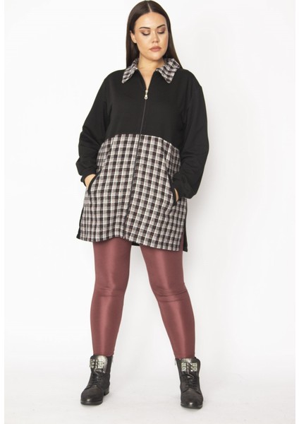 Kadın Bej Ekose Desen Detaylı Fermuarlı Cepli Mont 65N29569 indirimleri