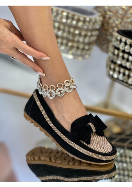 Sax Kristal Taşlı Süet Babet Siyah modelleri