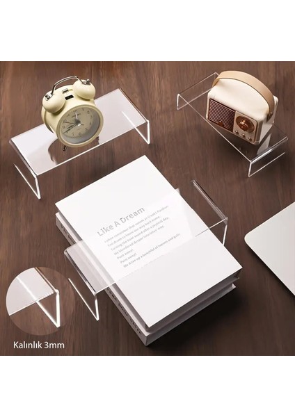 3'lü Ürün Yükseltici Organizer Stant Pleksi 26 x 3 cm / 28 x 6 cm / 30 x 10 cm / 3mm -Şeffaf