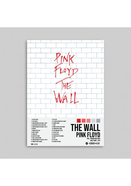 Pink Floyd - The Wall Albüm Spotify Çerçeveli - Çerçevesiz Tasarım Poster Tablo