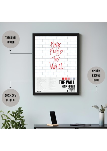 Pink Floyd - The Wall Albüm Spotify Çerçeveli - Çerçevesiz Tasarım Poster Tablo fiyatları