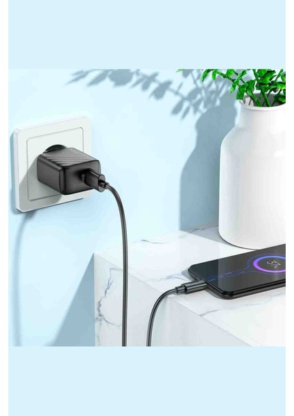 CS21A Rich 18W USB 3.0 Qc Çıkışlı Ekstra USB To Type-C Kablolu Hızlı Şarj Aleti