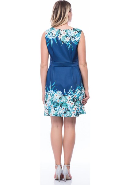 Kadın Saks Çiçek Desenli Elbise fiyatları