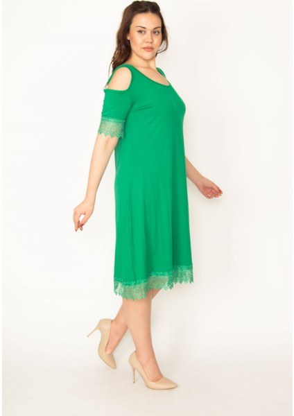 KADIN ORANJ OMUZ DEKOLTELİ DANTELLİ ELBİSE fırsatları