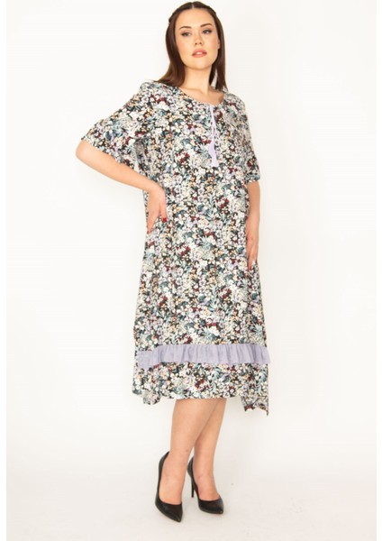 KADIN RENKLİ YAKA BAĞCIKLI ETEK UCU ŞİFON FIRFIR VE KOLU BÜZGÜ VOLANLI DOKUMA VİSKON ELBİSE fiyatları