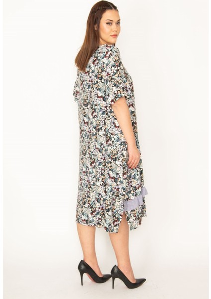 KADIN RENKLİ YAKA BAĞCIKLI ETEK UCU ŞİFON FIRFIR VE KOLU BÜZGÜ VOLANLI DOKUMA VİSKON ELBİSE fırsatları